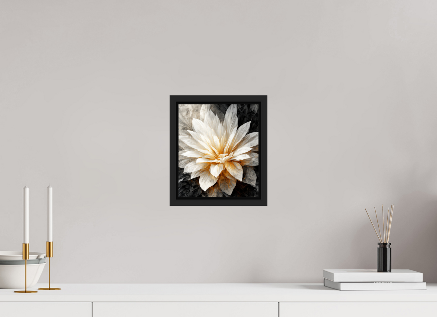8 x 9.3″, Fine Art Print on Aluminum Dibond with Boarder White & Gold Flower 2
