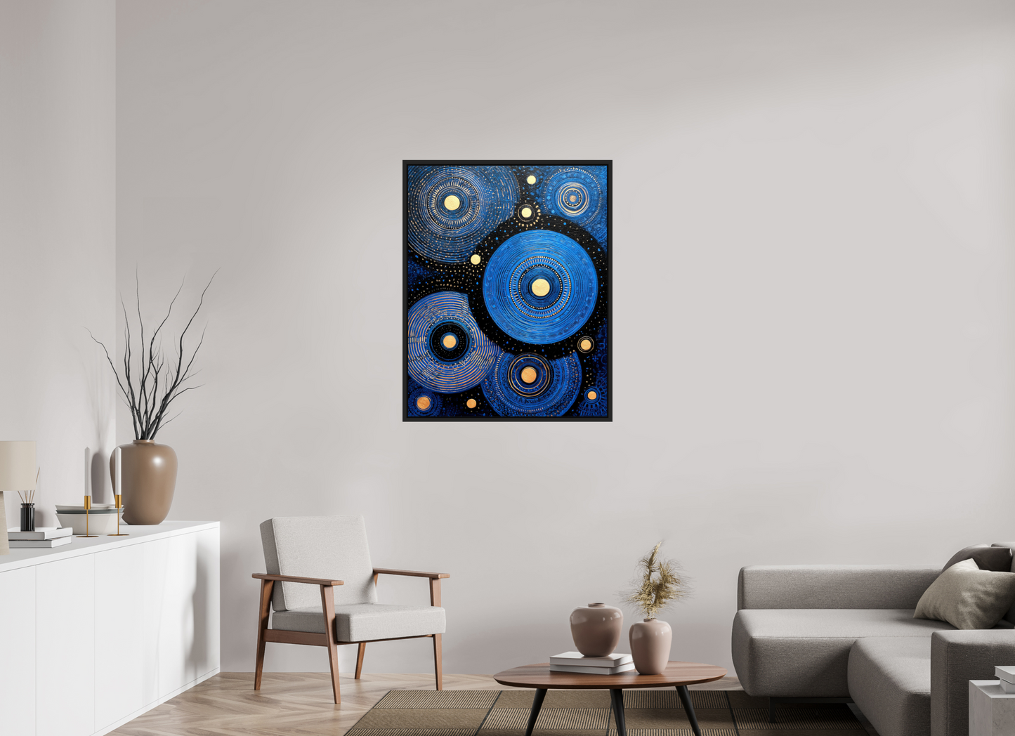 32 x 40.4″, Fine Art Print on Aluminum Dibond with Boarder Blue Circles
