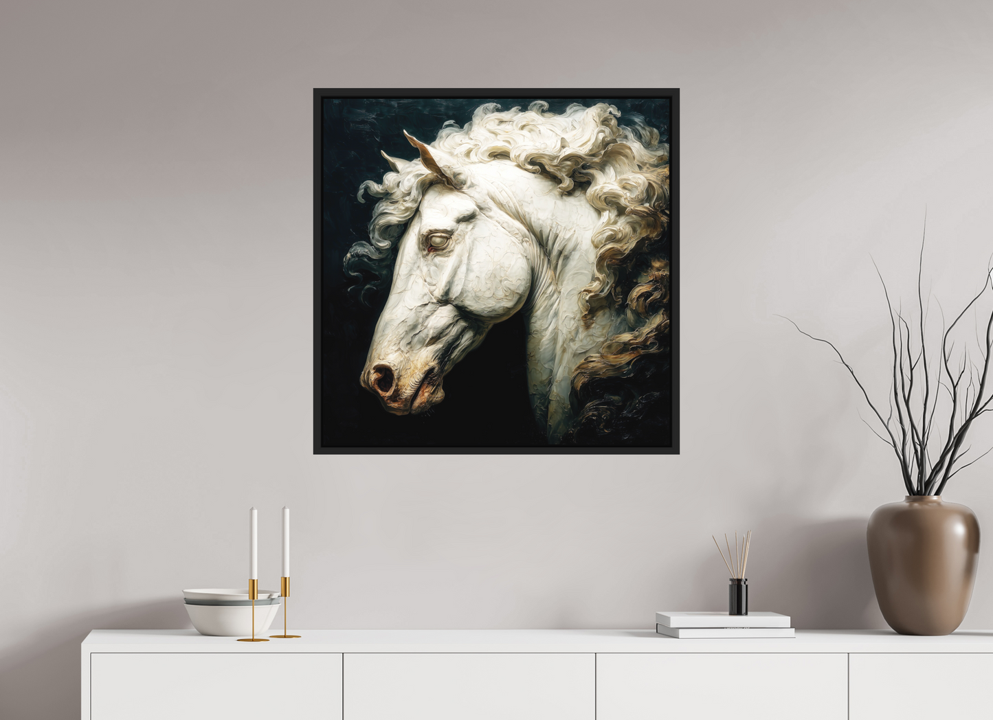 30 x 30″, Photo Print on Aluminum Backing with boarder Pale Horse