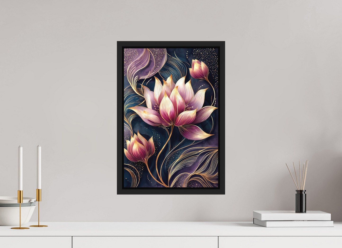 12 x 17.8″, Photo Print on Aluminum Backing with boarder Art Deco Purple Lotus