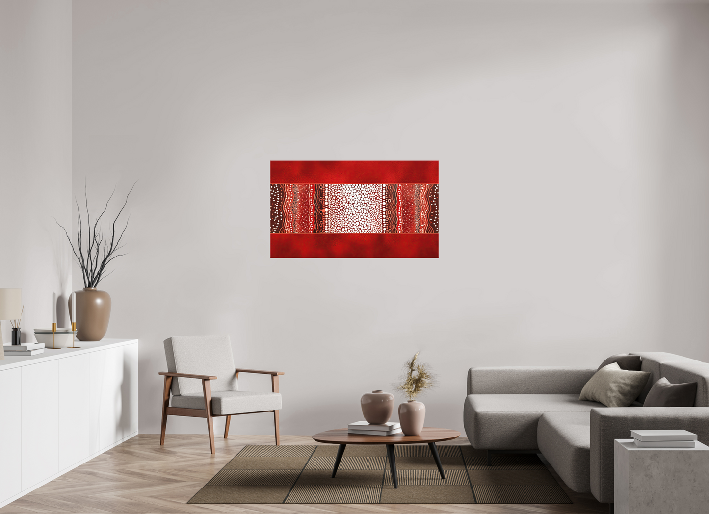 48.5 x 28″, Textile on Canvas Red Layers 1