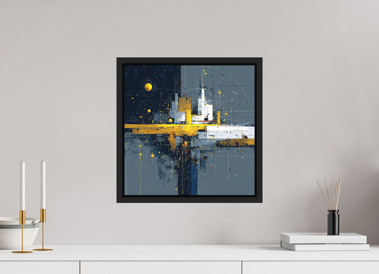 15 x 15″, Photo Print on Aluminum Backing with boarder Abstract City