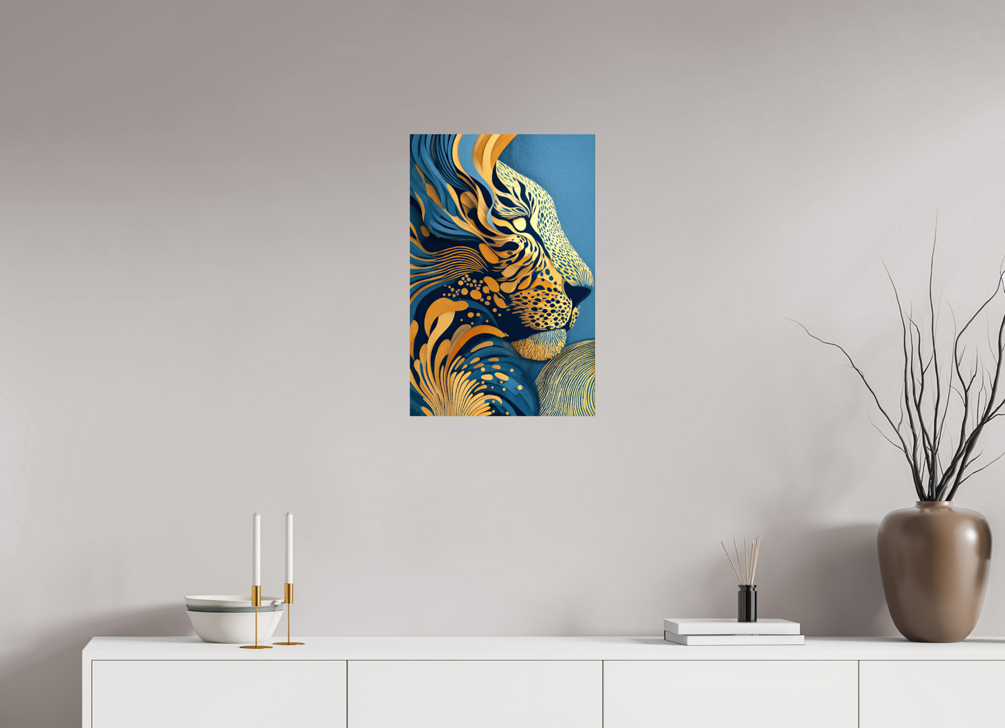 16 x 24.4″, Fine Art Print On Aluminum Dibond Yellow & Blue Cheetah