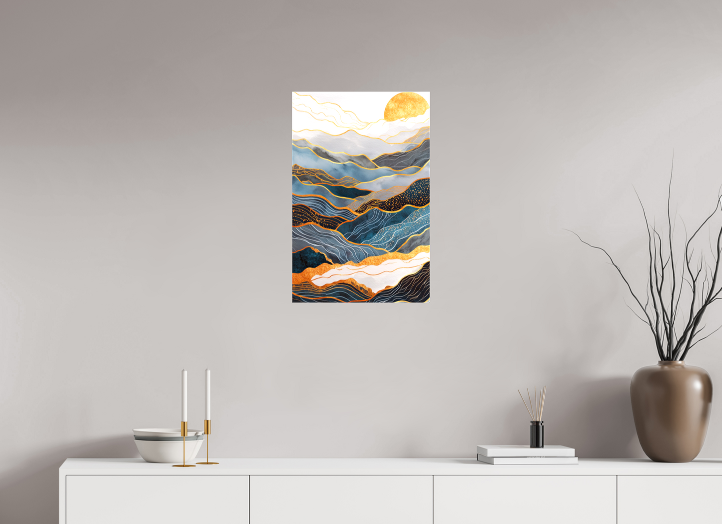 16 x 24.6″, Glossy Canvas Abstract Art Deco Mountains
