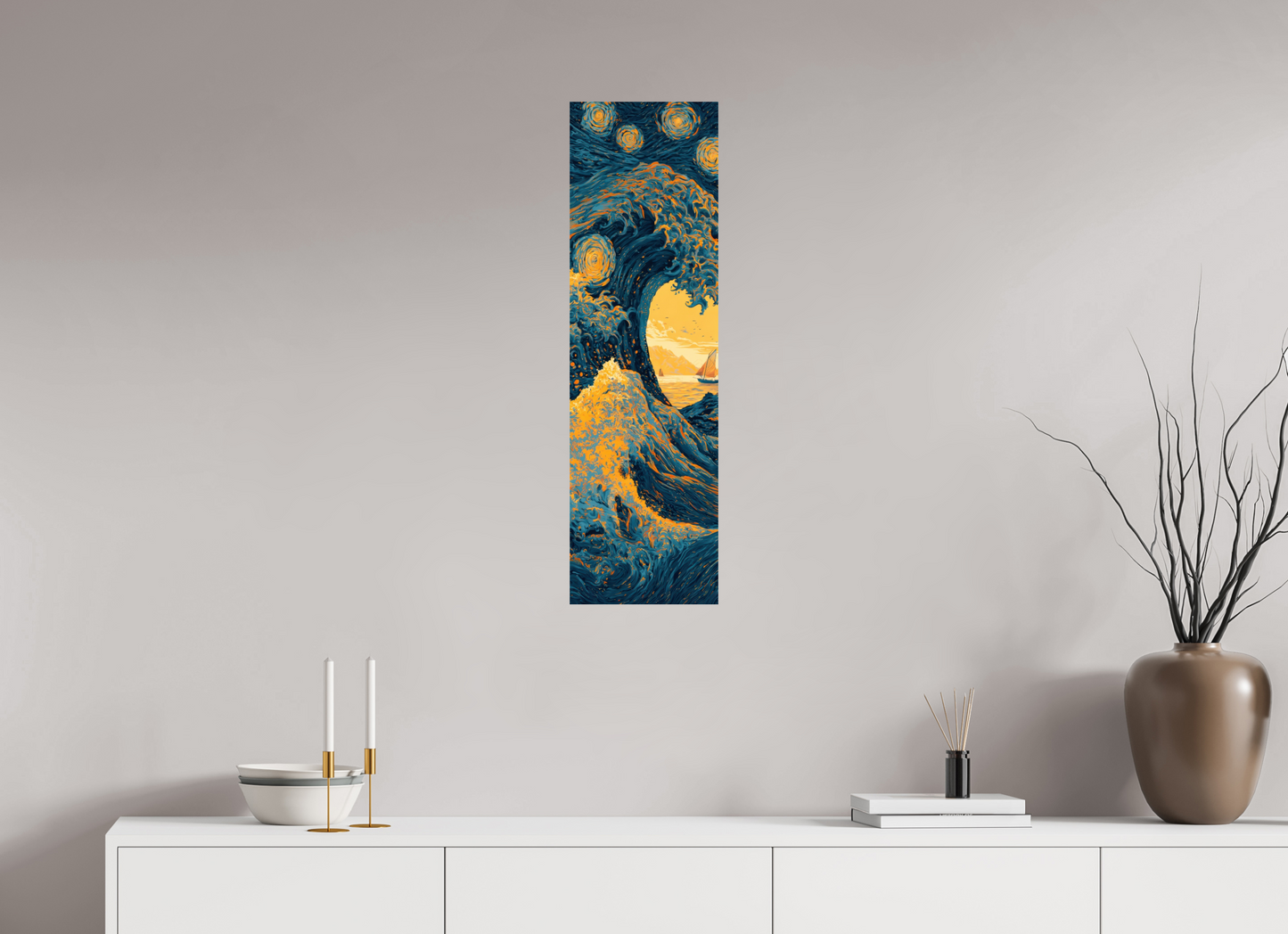 10 x 33.9″, Fine Art Print On Aluminum Dibond Starry Night Tidal Wave