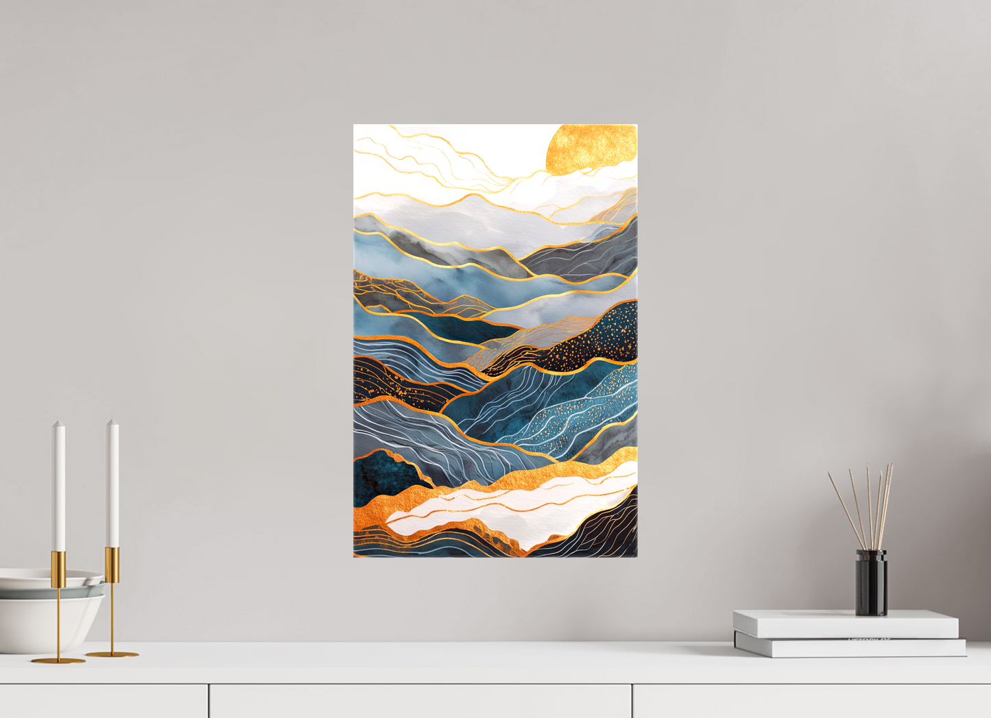 12 x 18.5″, Glossy Canvas Abstract Art Deco Mountains