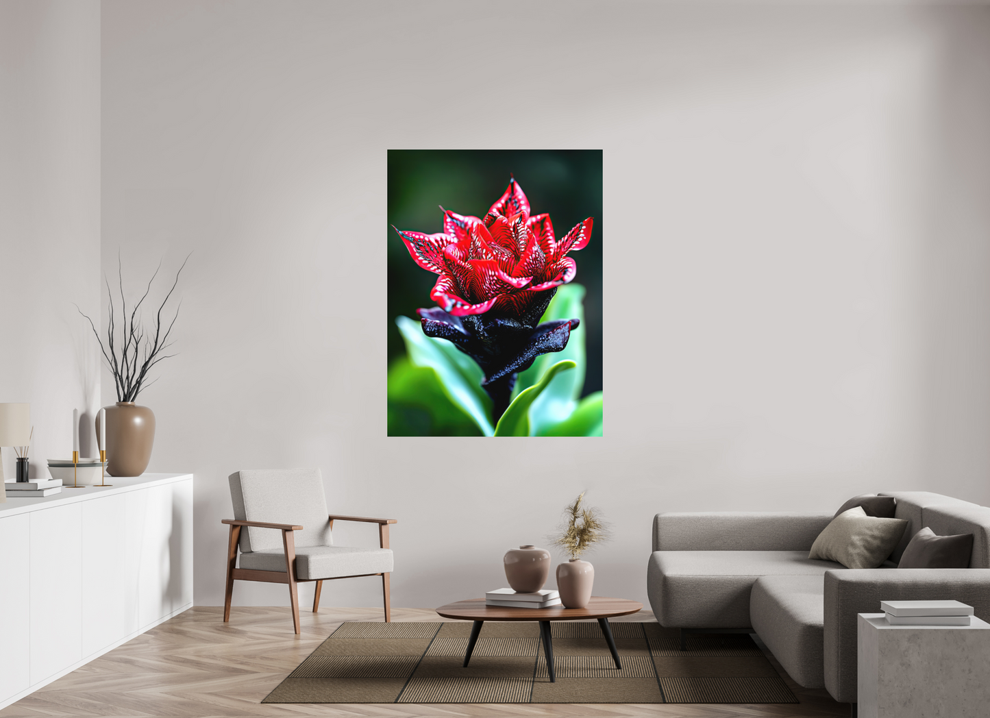 45 x 60″, Photo Print on Aluminum Backing Red Zebra Flower