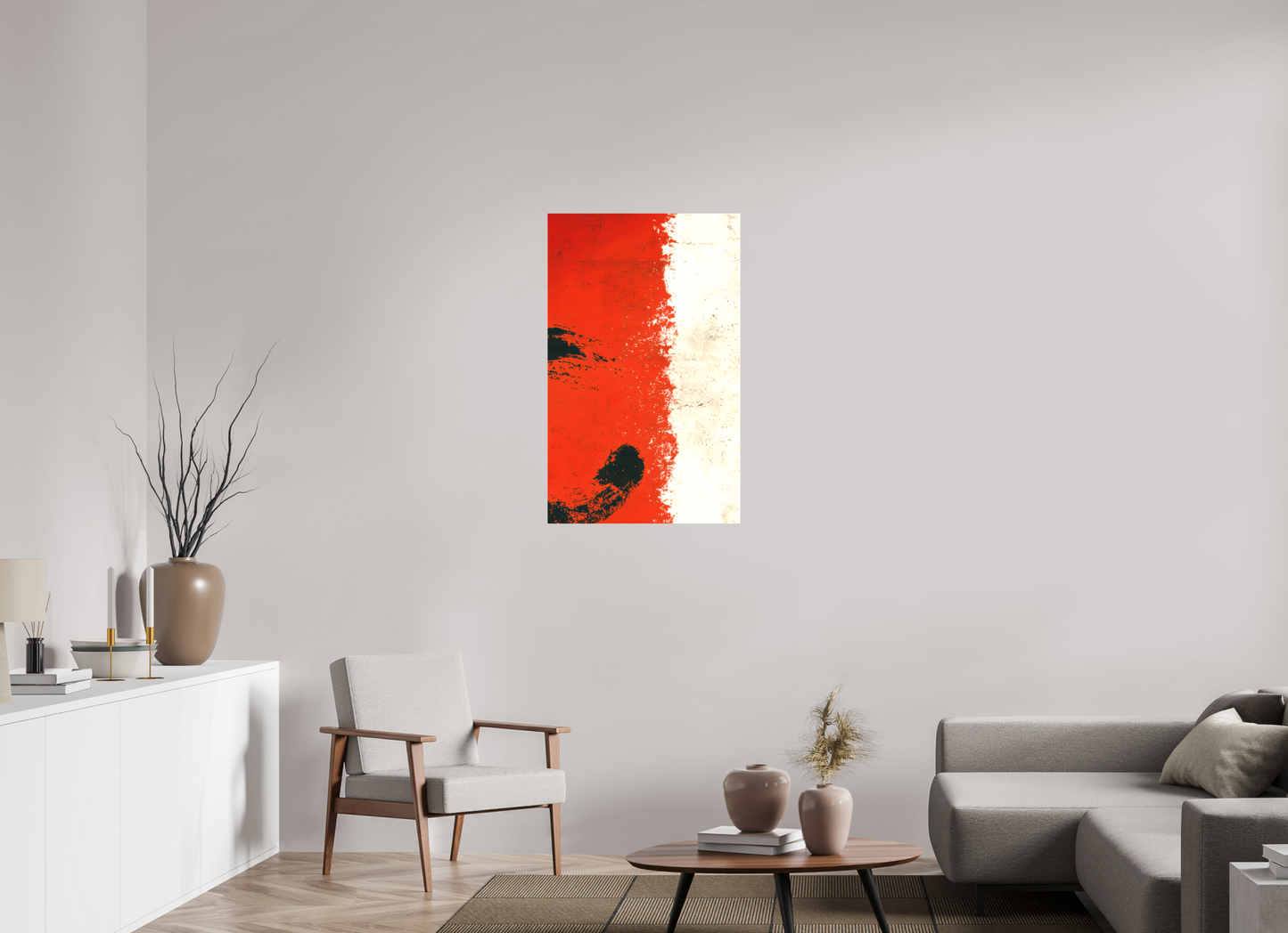 24 x 38.9″, Textile on Canvas Abstract Paint Brush Circle Right