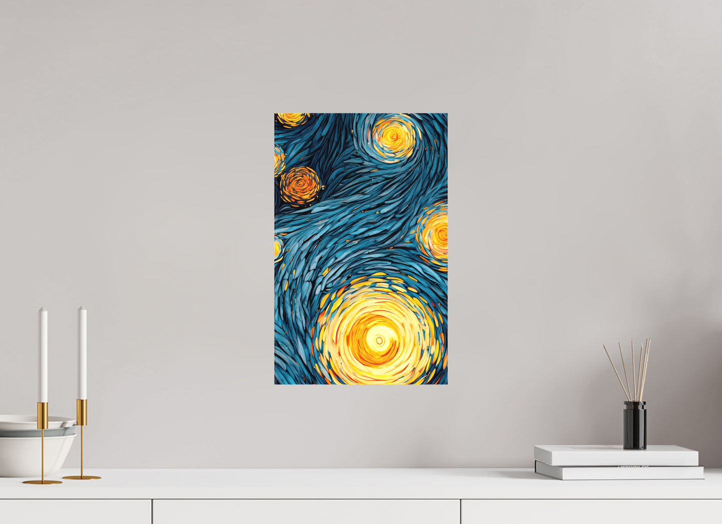 10 x 15.8″, Textile on Canvas Abstract Blue & Yellow Swirls 2