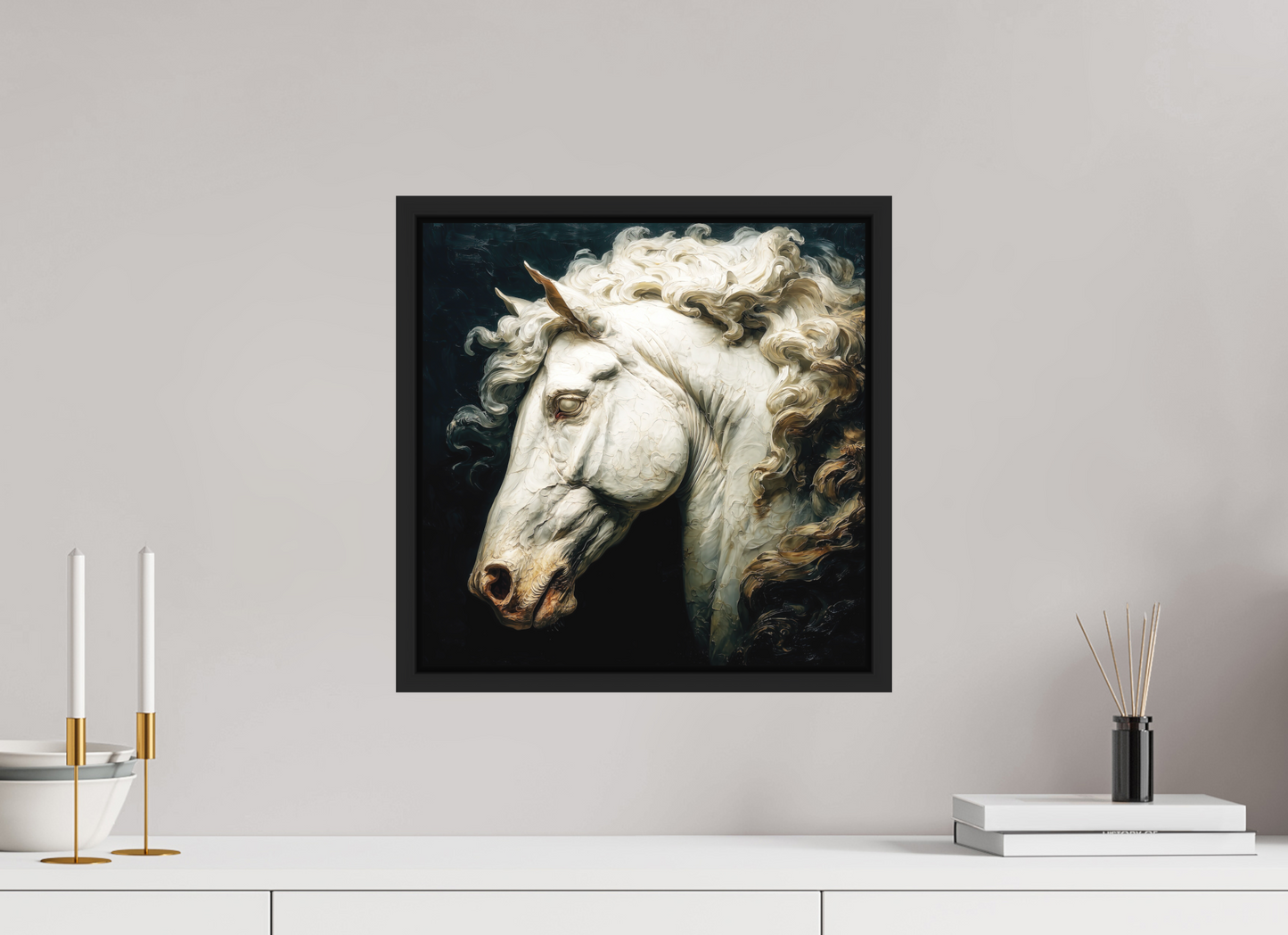 15 x 15″, Photo Print on Aluminum Backing with boarder Pale Horse