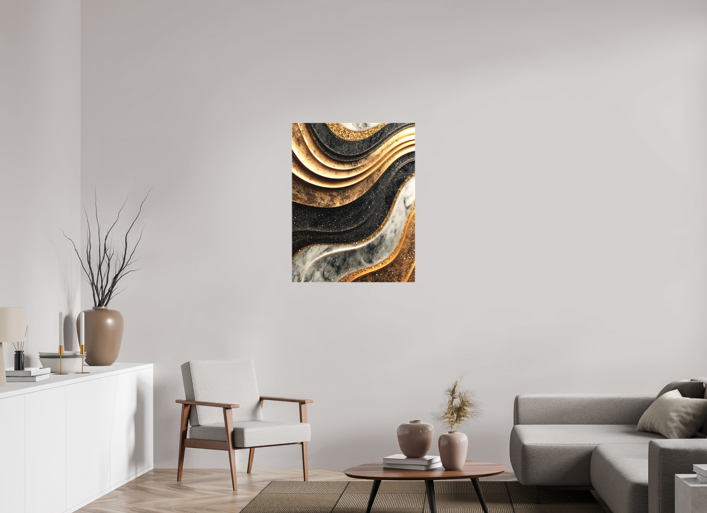 28 x 36.3″, Textile on Canvas Gold Marble Swirl
