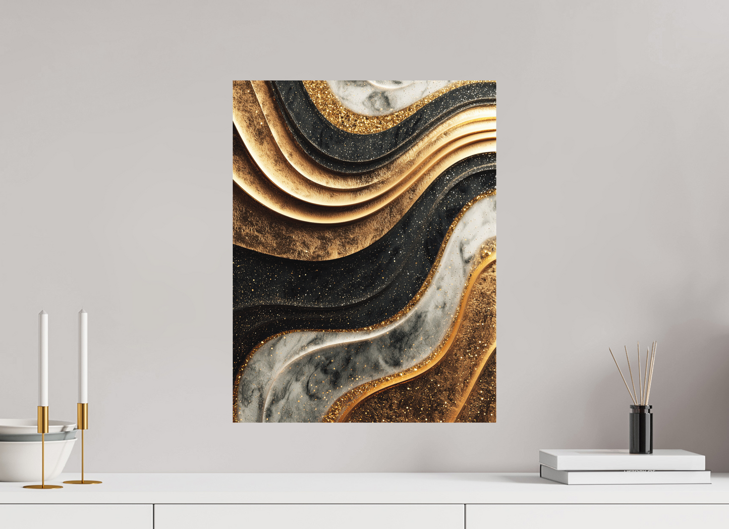 16 x 20.7″, Photo Print on Aluminum Backing Gold Marble Swirl