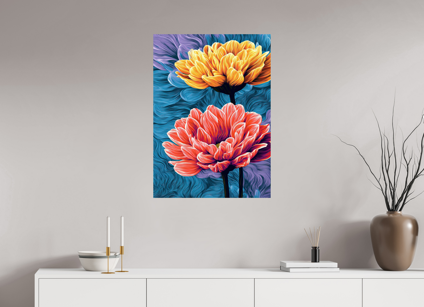 24 x 33.5″, Fine Art Print On Aluminum Dibond Warm Flowers