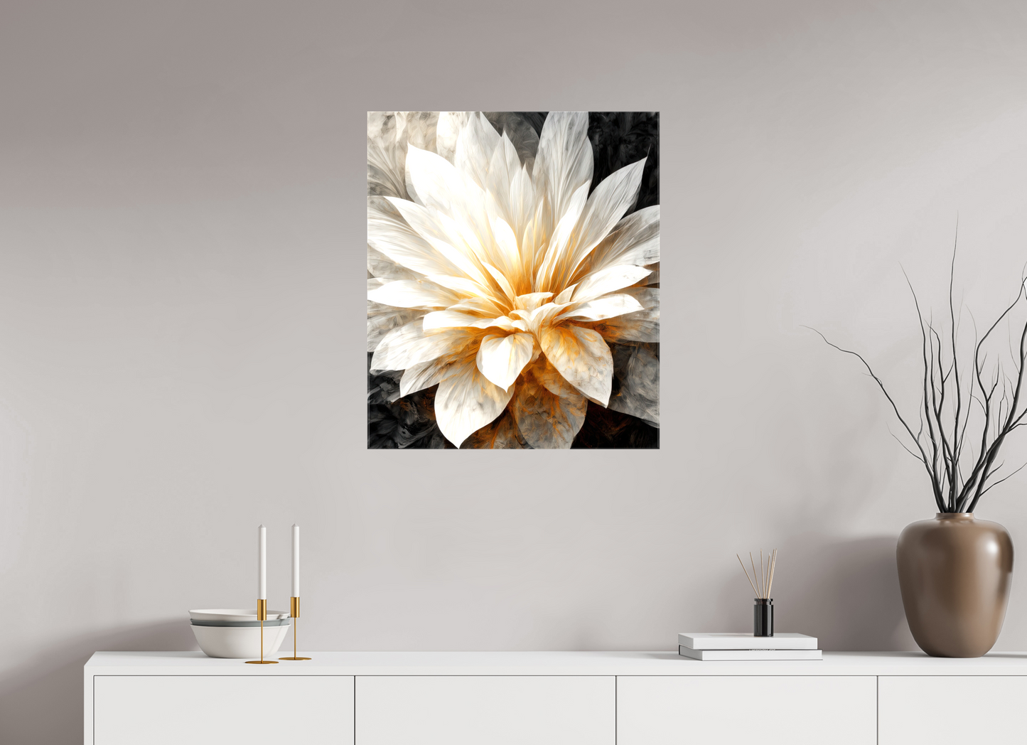 24 x 27.8″, Glossy Canvas White & Gold Flower 2