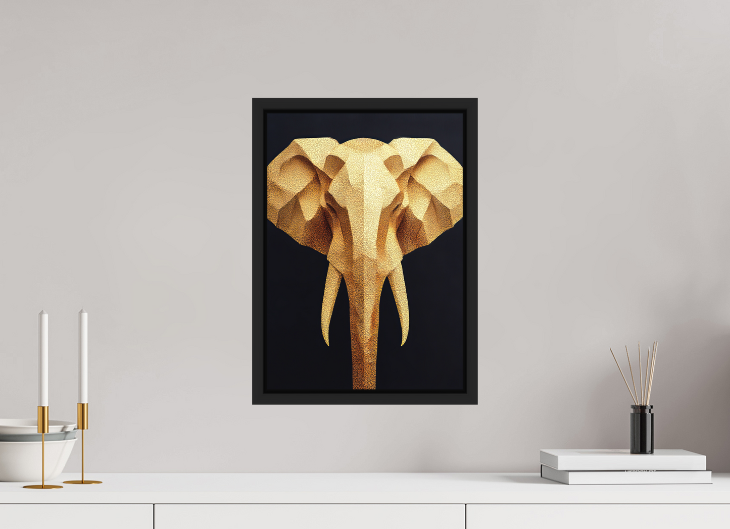 ISO A3 (29,7 x 42 cm), Photo Print on Aluminum Backing with boarder Gold Elephant