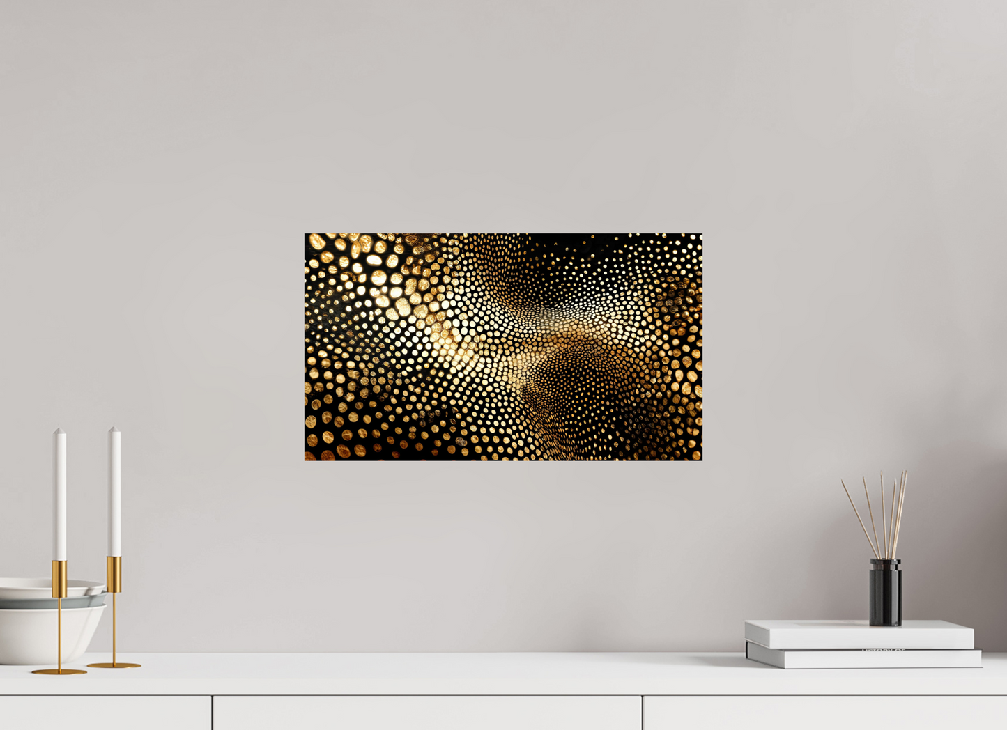 17.5 x 10″, Fine Art Print On Aluminum Dibond Gold Dot Wave