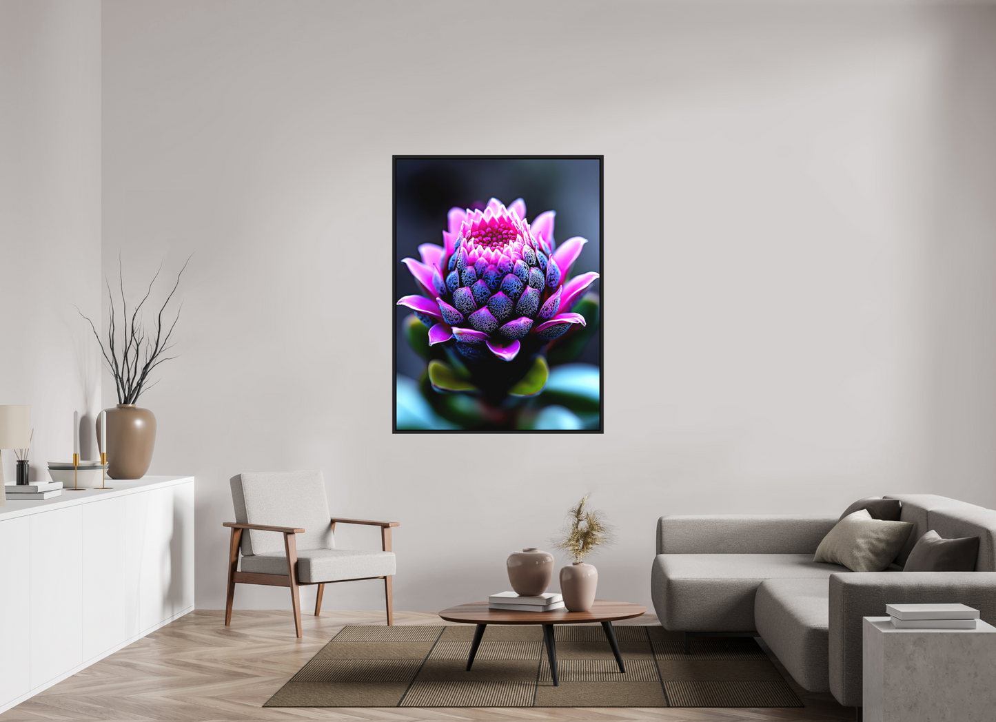 42 x 56″, Photo Print on Aluminum Backing with boarder Pink Bud Flower