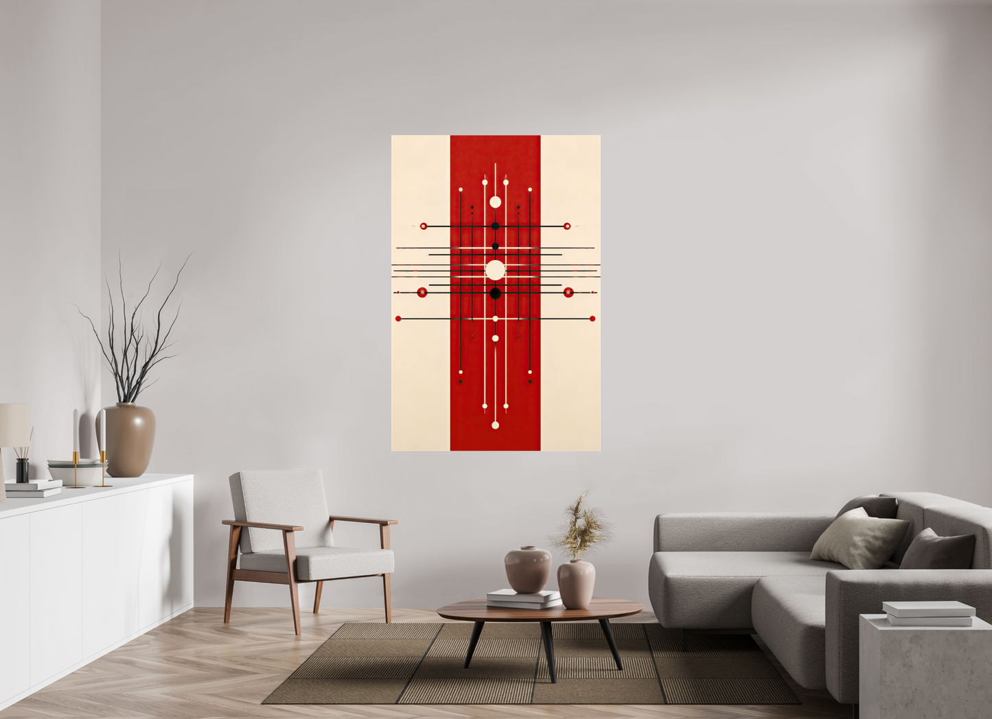 43 x 65.2″, Glossy Canvas Red Line