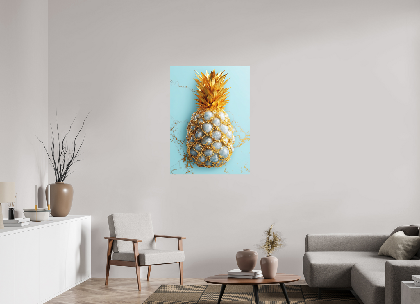31 x 42.3″, Photo Print on Aluminum Backing Gold Pineapple