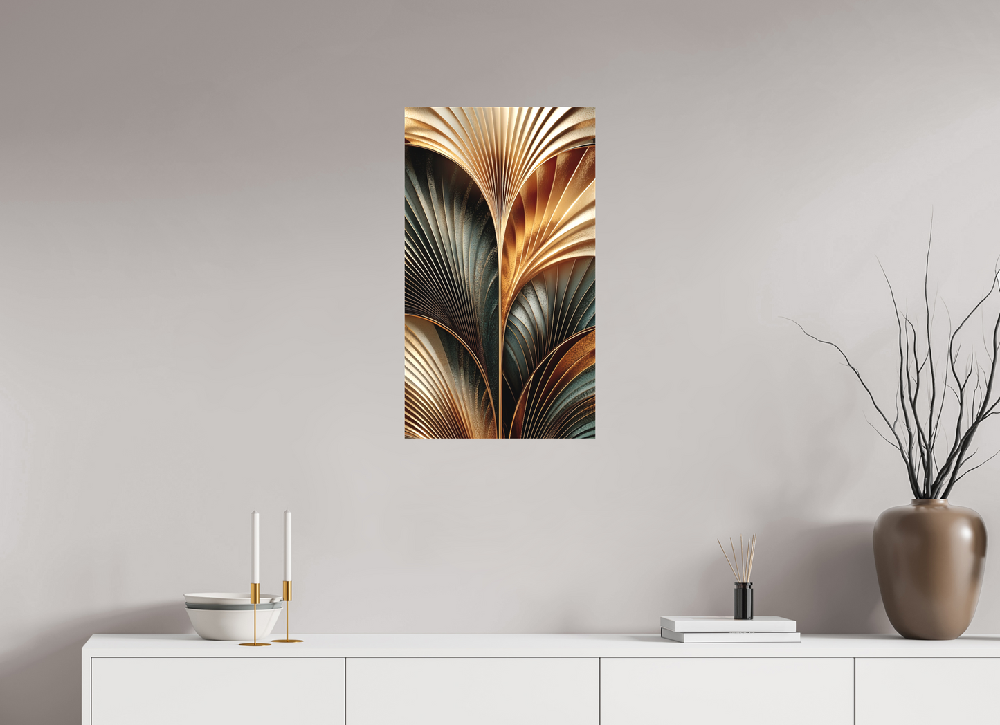 16 x 28″, Textile on Canvas Art Deco Leaves 3