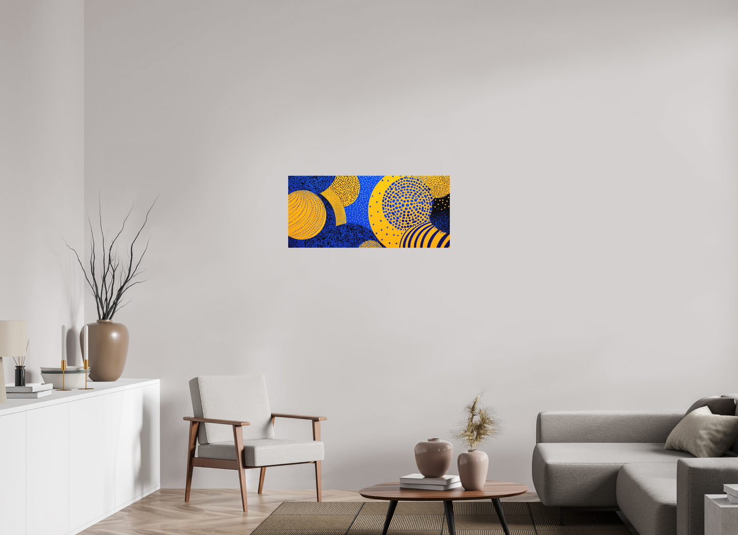 35.9 x 16″, Photo Print on Aluminum Backing Yellow & Blue 2