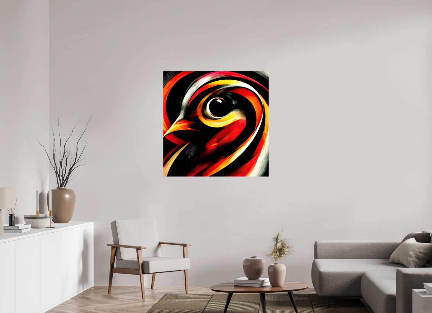 40 x 40″, Fine Art Print On Aluminum Dibond Abstract Bird