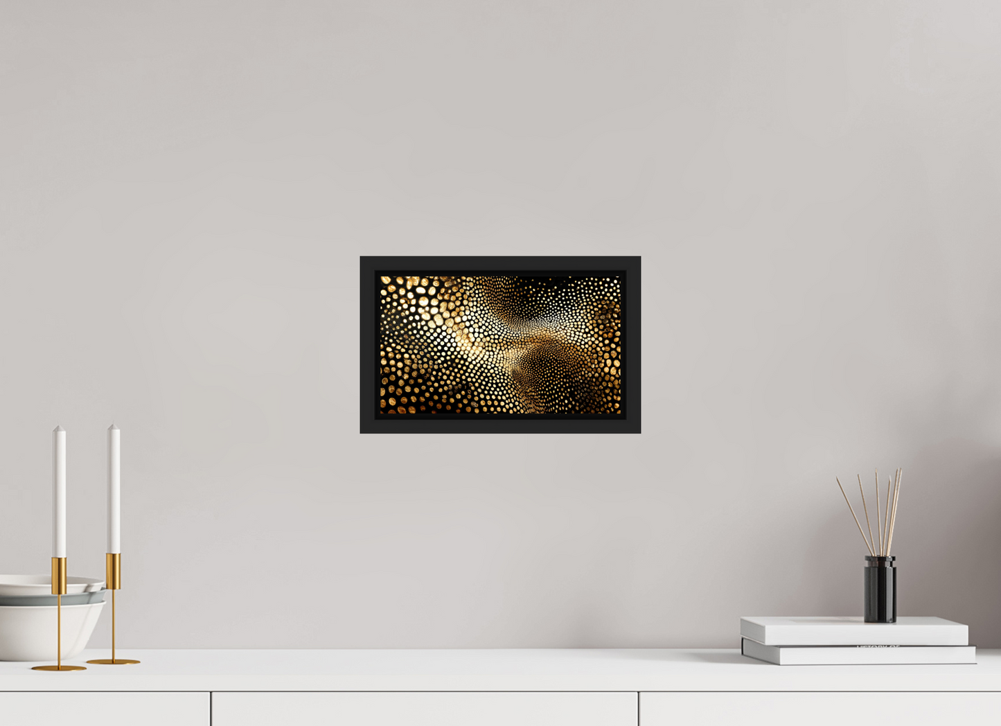 10.5 x 6″, Fine Art Print on Aluminum Dibond with Boarder Gold Dot Wave