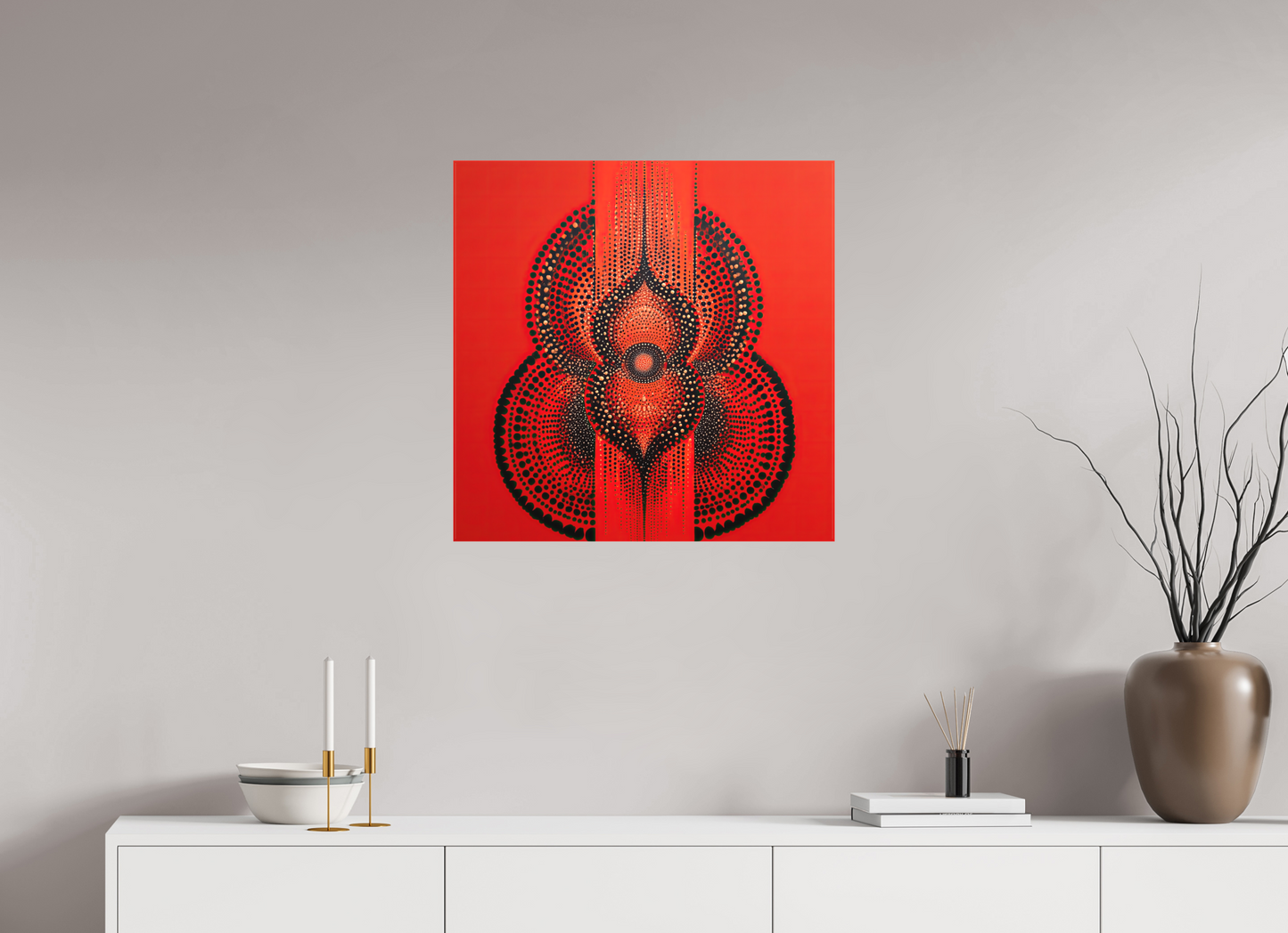 25 x 25″, Textile on Canvas Abstract Gourd