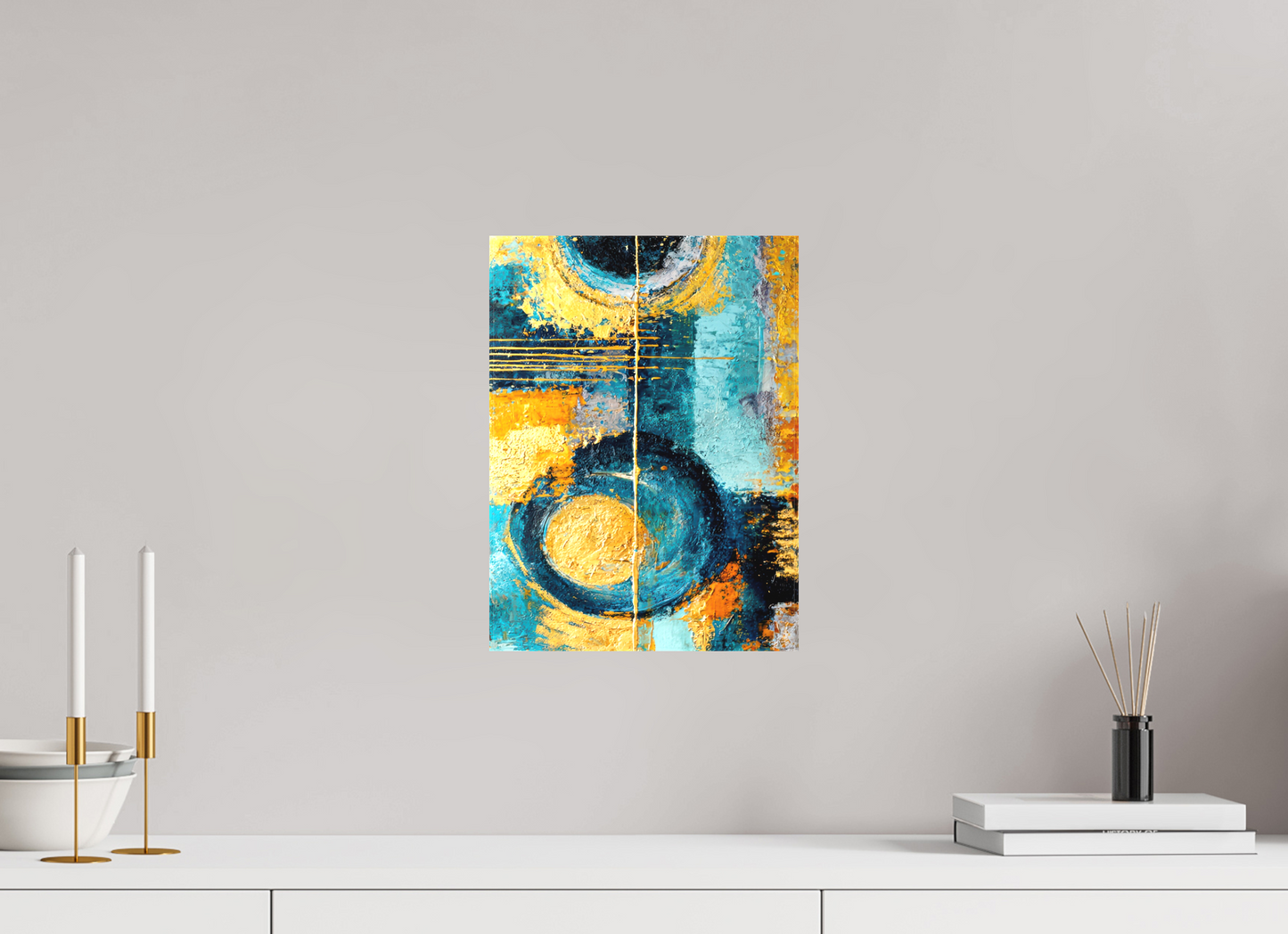 10 x 13.5″, Textile on Canvas Abstract Gold Paint