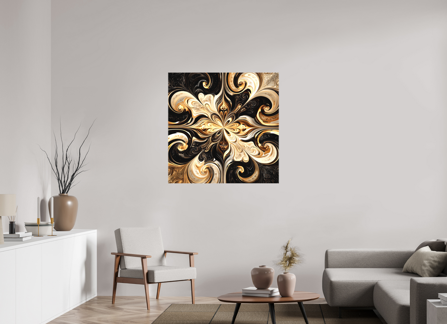 40 x 40″, Textile on Canvas Coffee & Cream