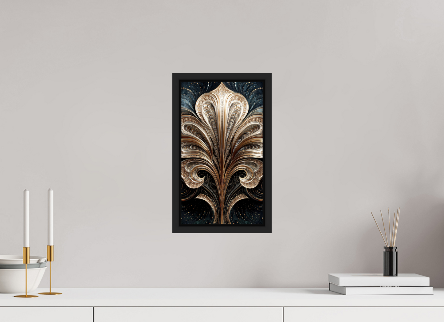 8 x 13.9″, Fine Art Print on Aluminum Dibond with Boarder Art Deco Abstract Flower 1
