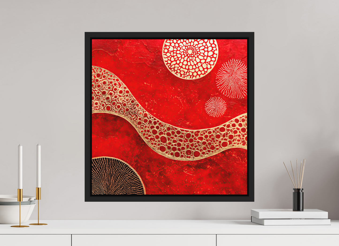 20 x 20″, Photo Print on Aluminum Backing with boarder Blood Cells