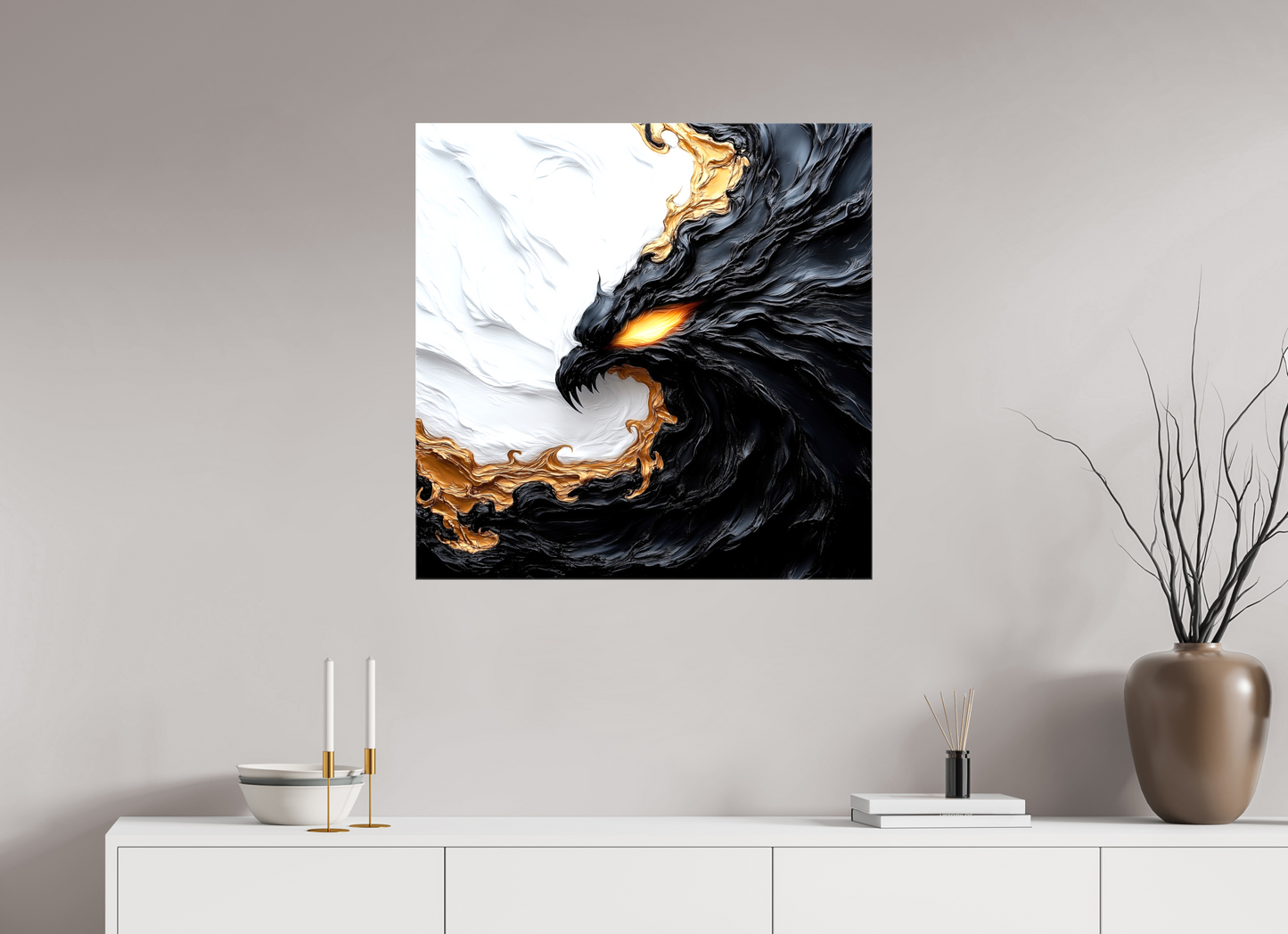 30 x 30″, Glossy Canvas Yin Yang Bird