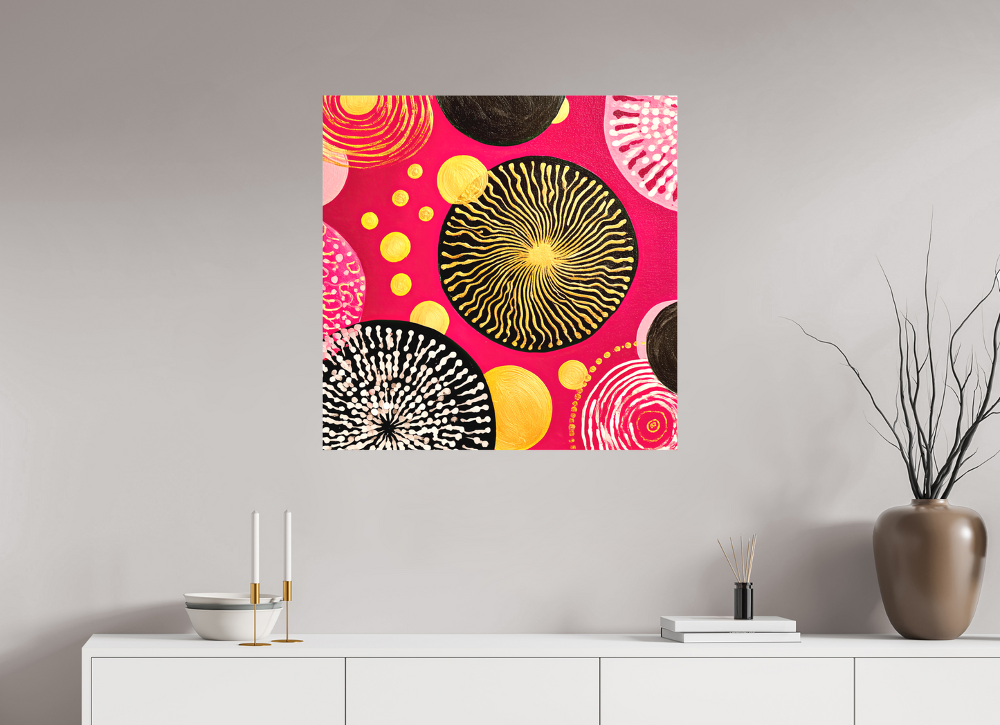 30 x 30″, Textile on Canvas Spores