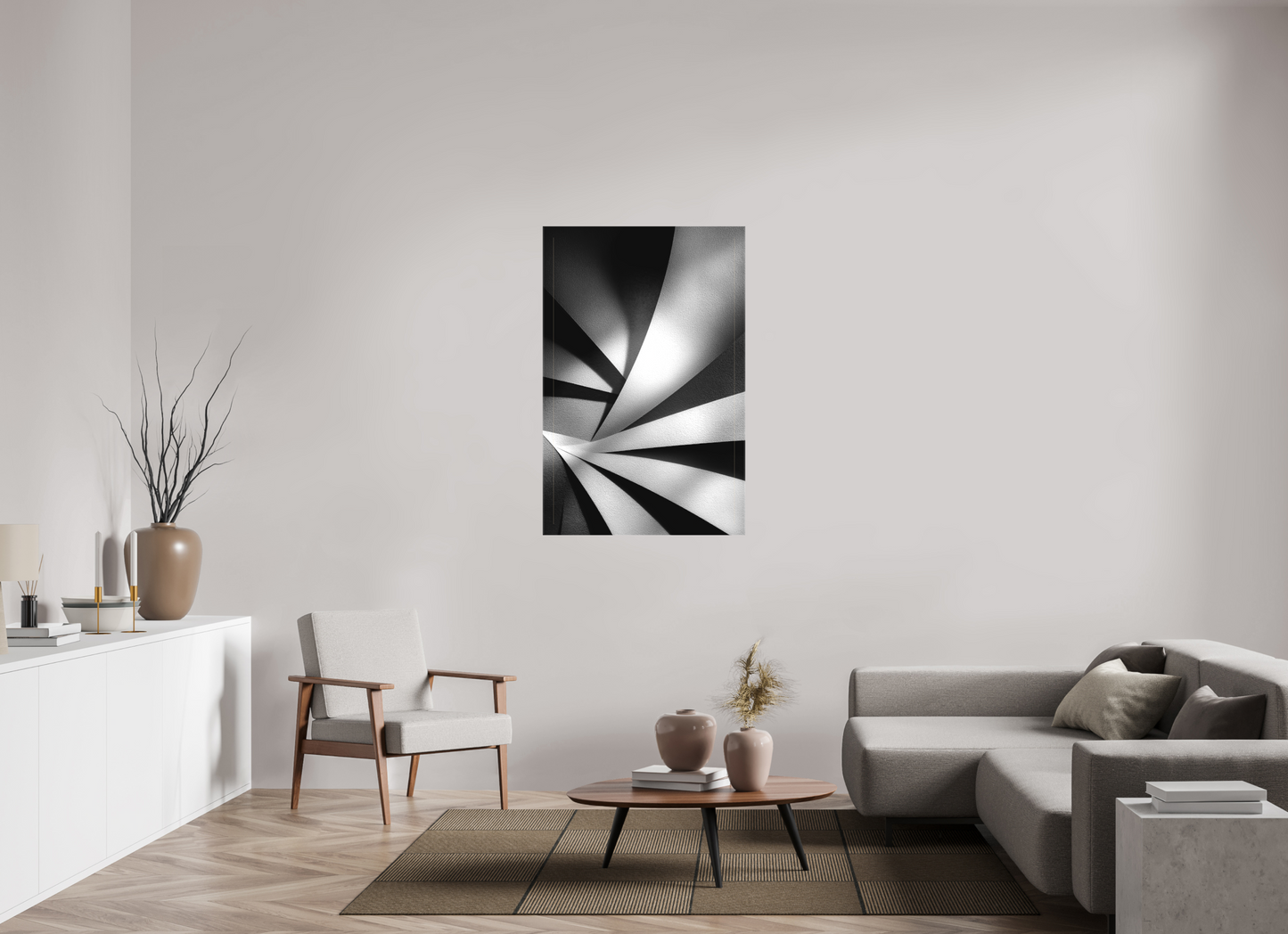32 x 49″, Textile on Canvas Abstract B&W 2
