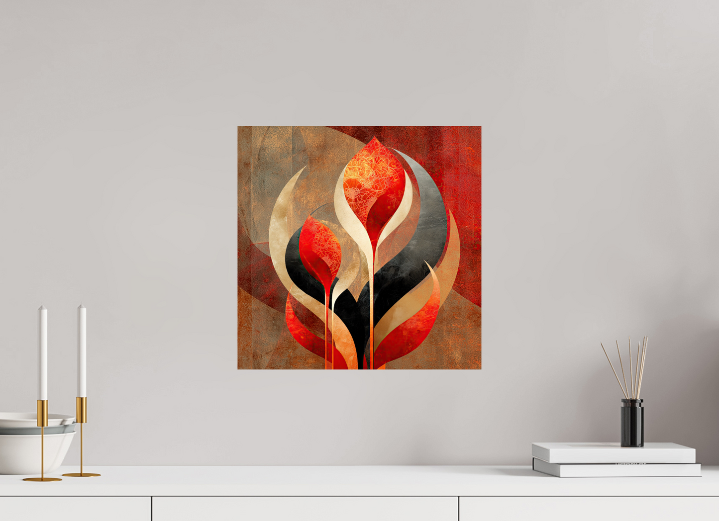15 x 15″, Fine Art Print On Aluminum Dibond Abstract Flowers 1