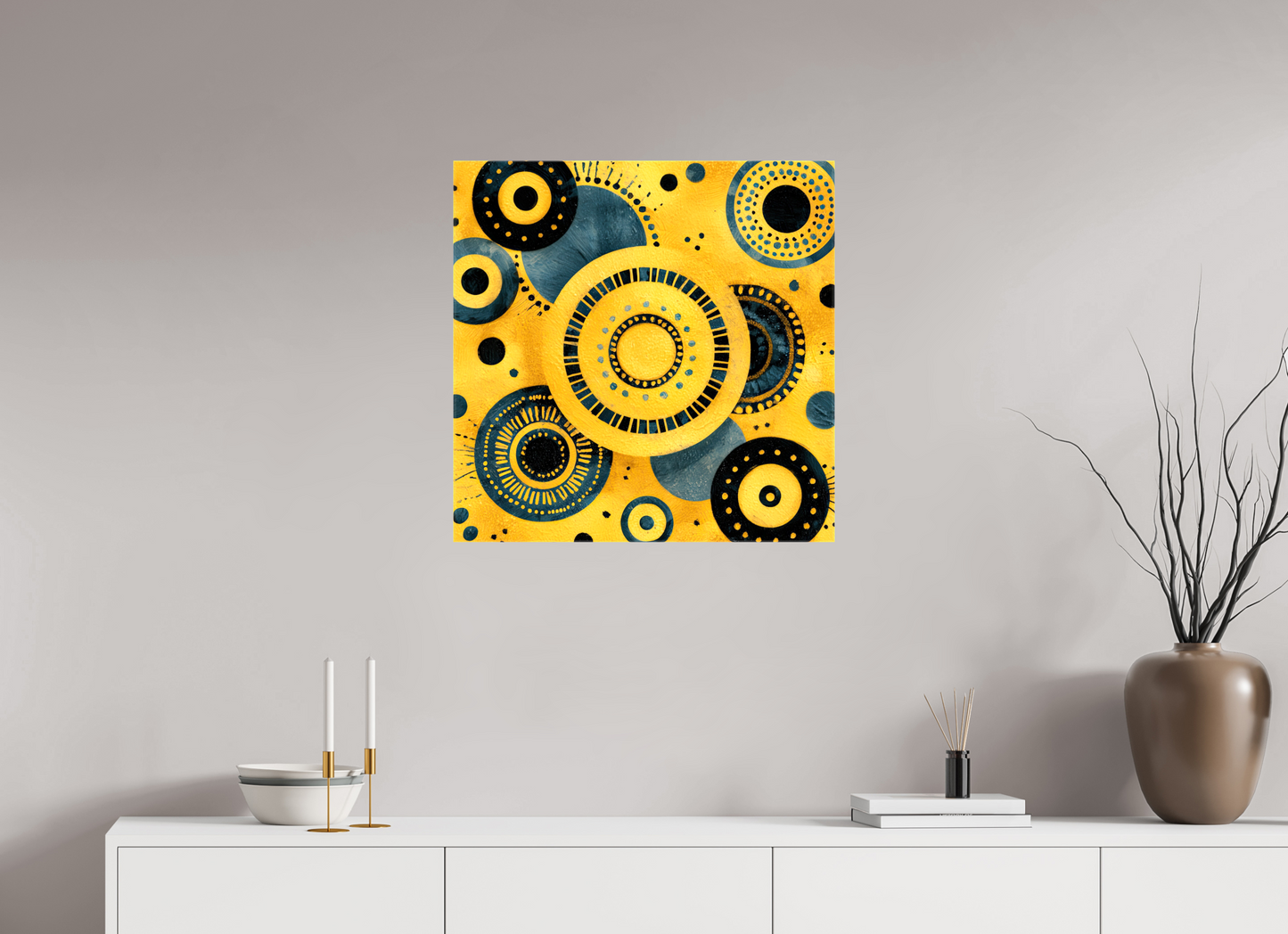 25 x 25″, Glossy Canvas Yellow & Blue