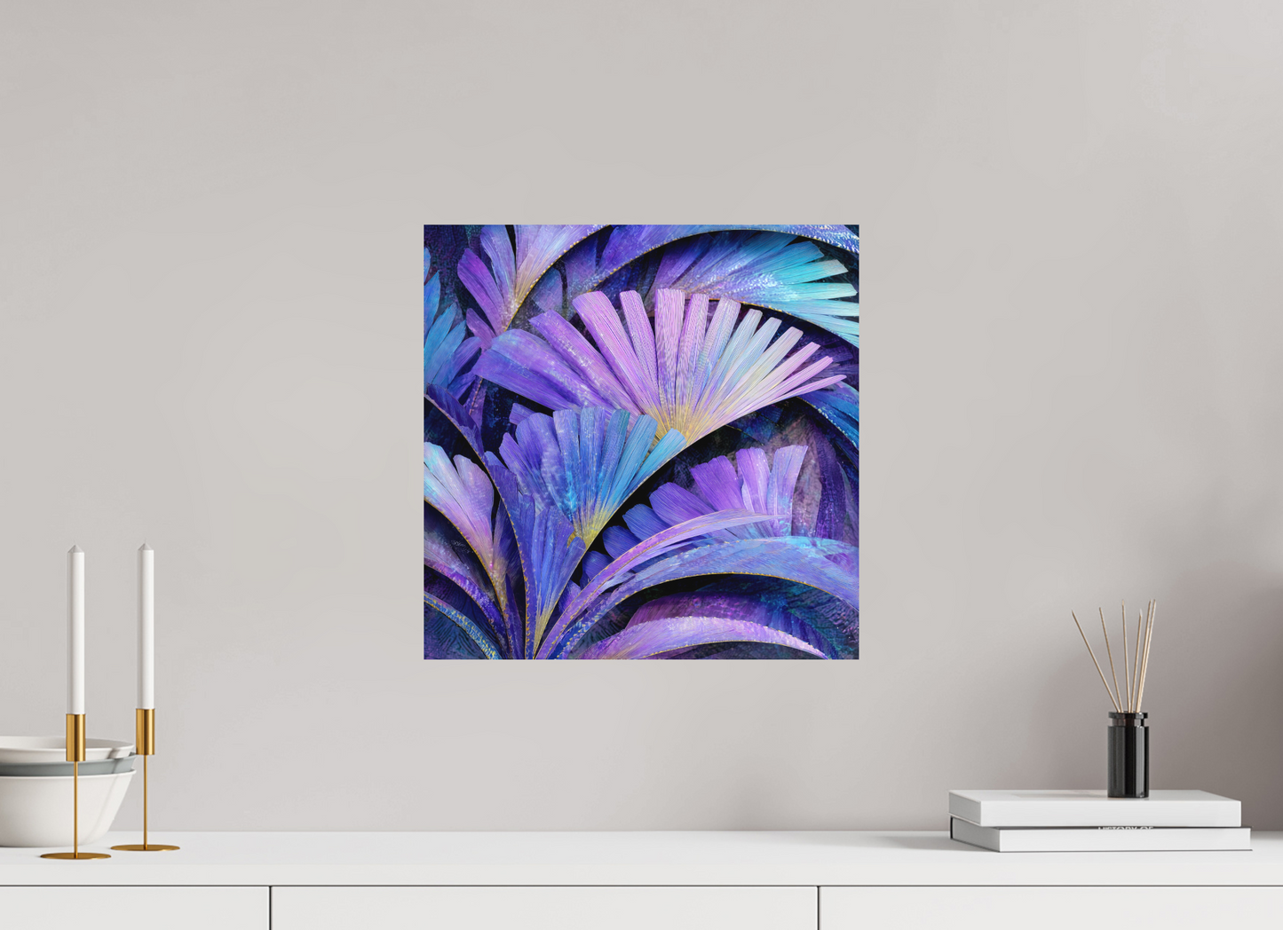 15 x 15″, Photo Print on Aluminum Backing Art Deco Purple Flowers