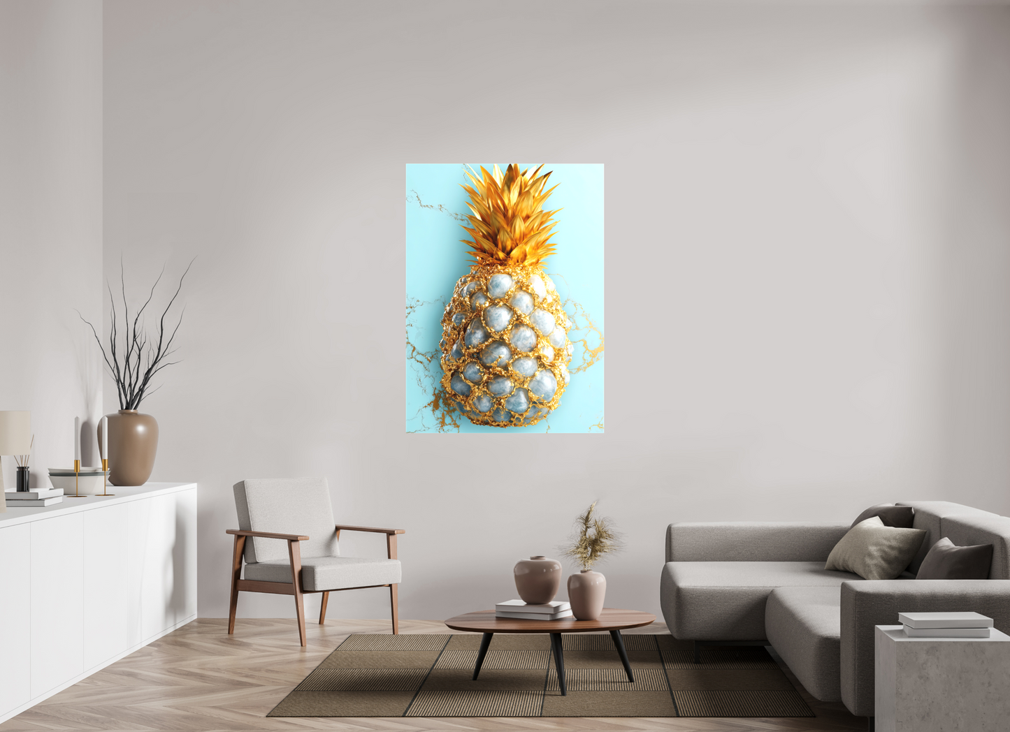 40 x 54.6″, Textile on Canvas Gold Pineapple