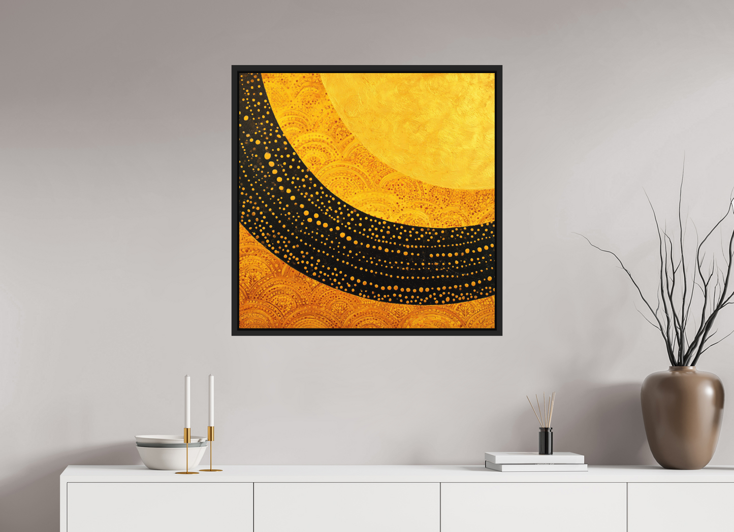 30 x 30″, Photo Print on Aluminum Backing with boarder Art Deco Sun