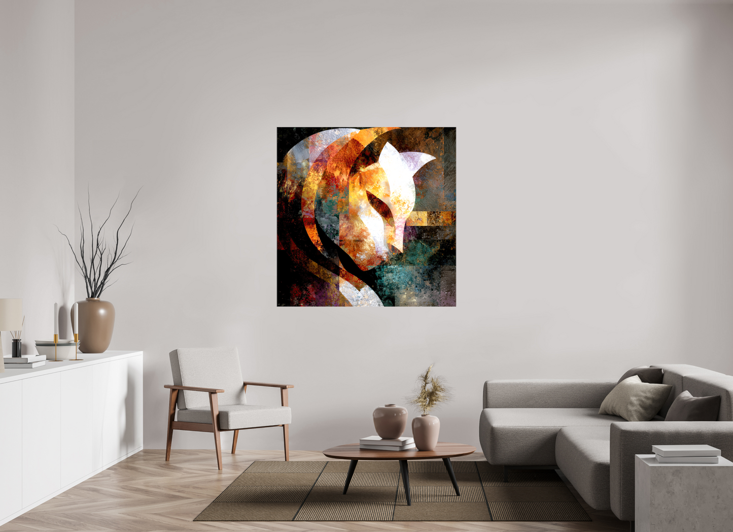 50 x 50″, Glossy Canvas Abstract Cat