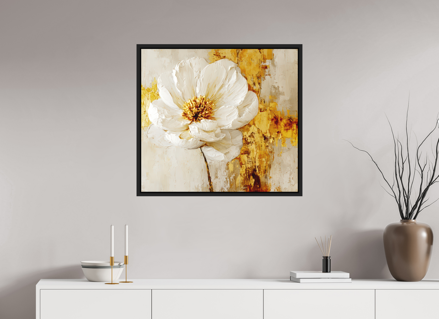 30.7 x 28″, Photo Print on Aluminum Backing with boarder White and Gold Flower 3