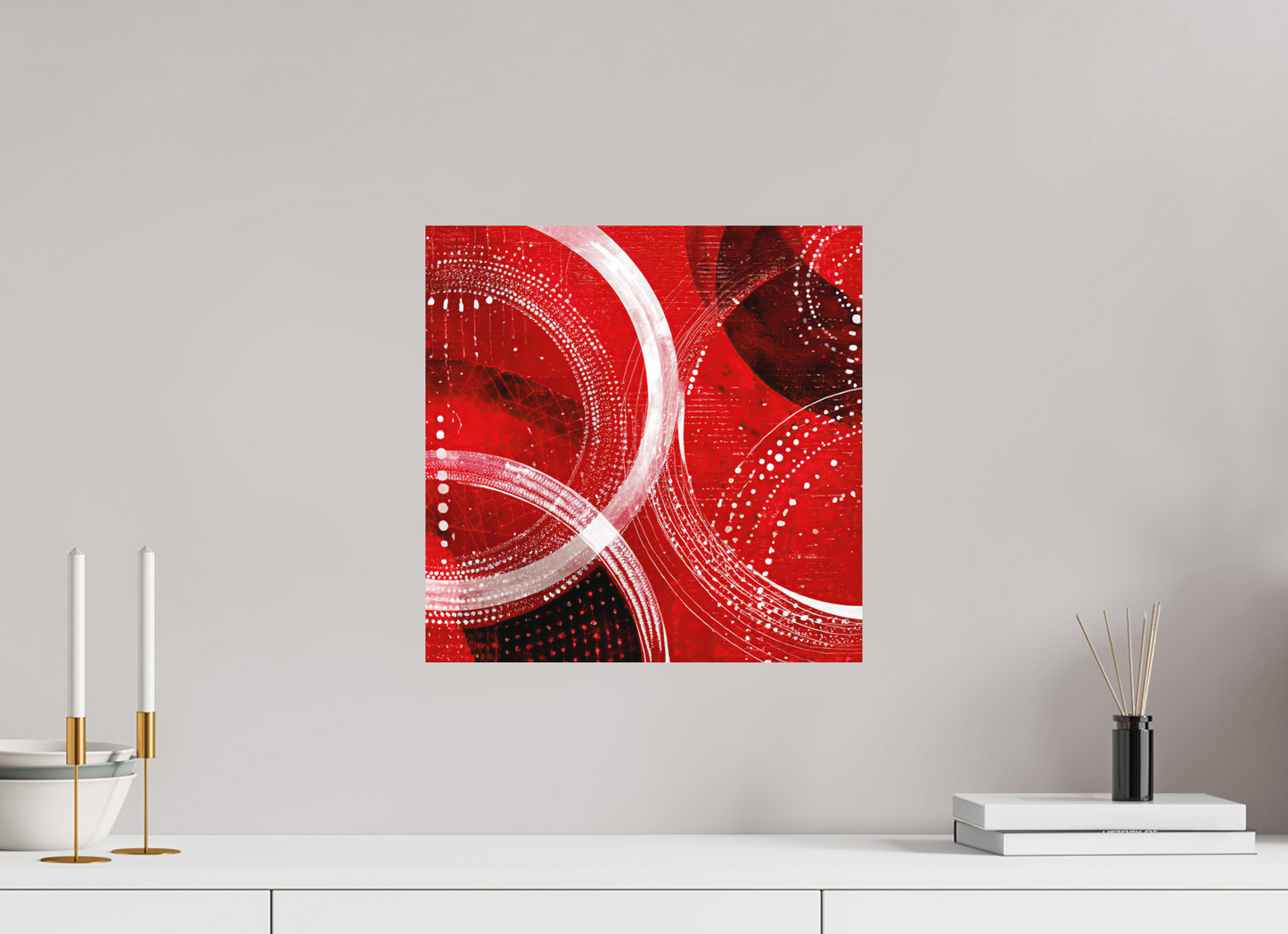 15 x 15″, Photo Print on Aluminum Backing Red & White
