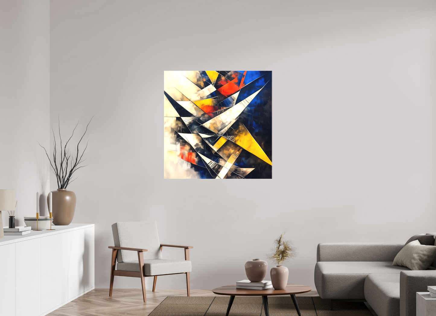 40 x 40″, Textile on Canvas Abstract Triangles