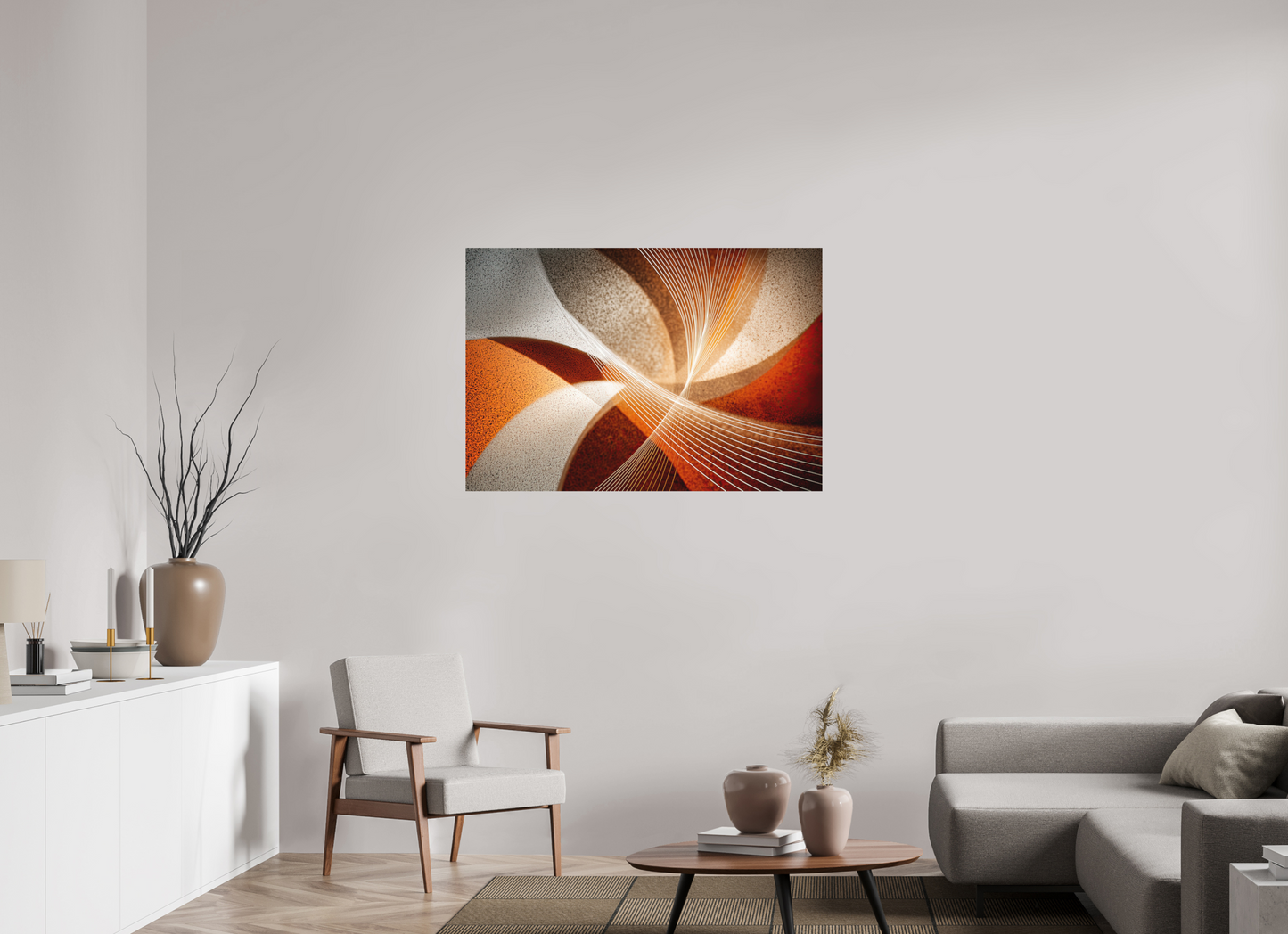 45.4 x 31″, Photo Print on Aluminum Backing Orange & White Swirl