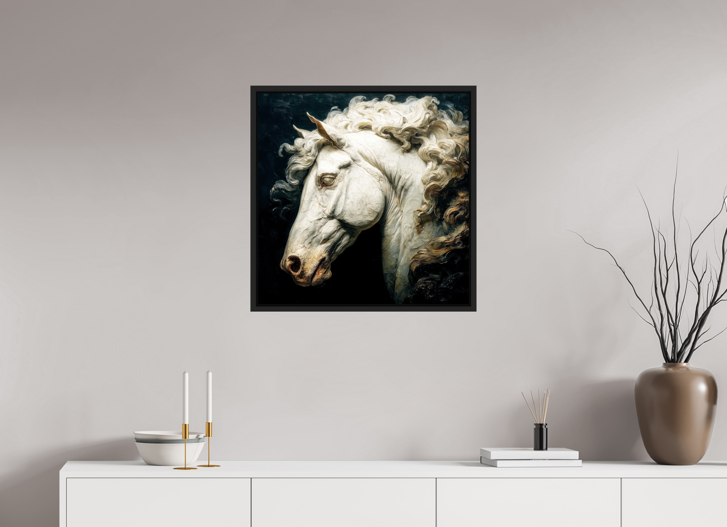 25 x 25″, Fine Art Print on Aluminum Dibond with Boarder Pale Horse