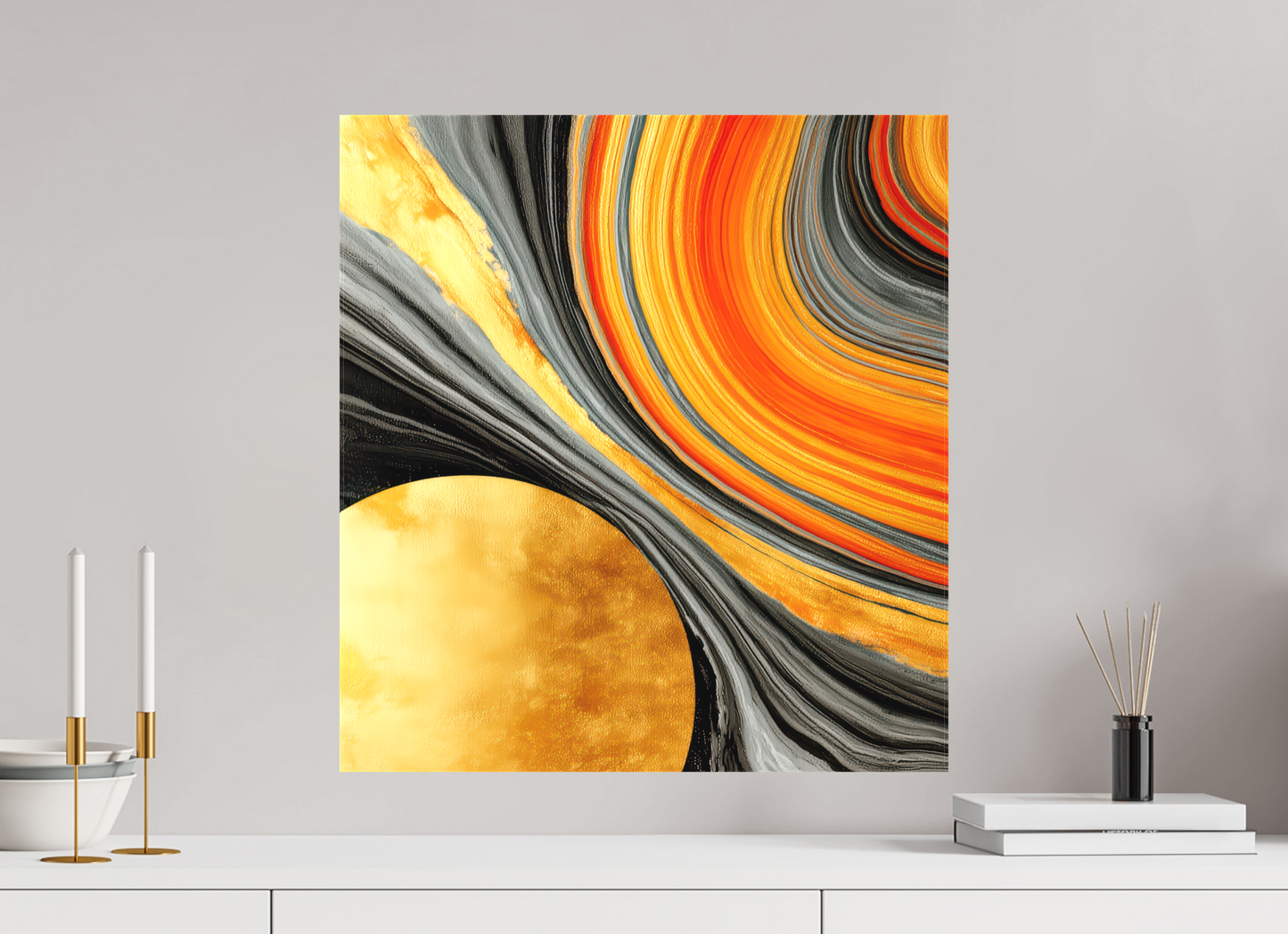 20 x 21.6″, Textile on Canvas Abstract Gold Geode