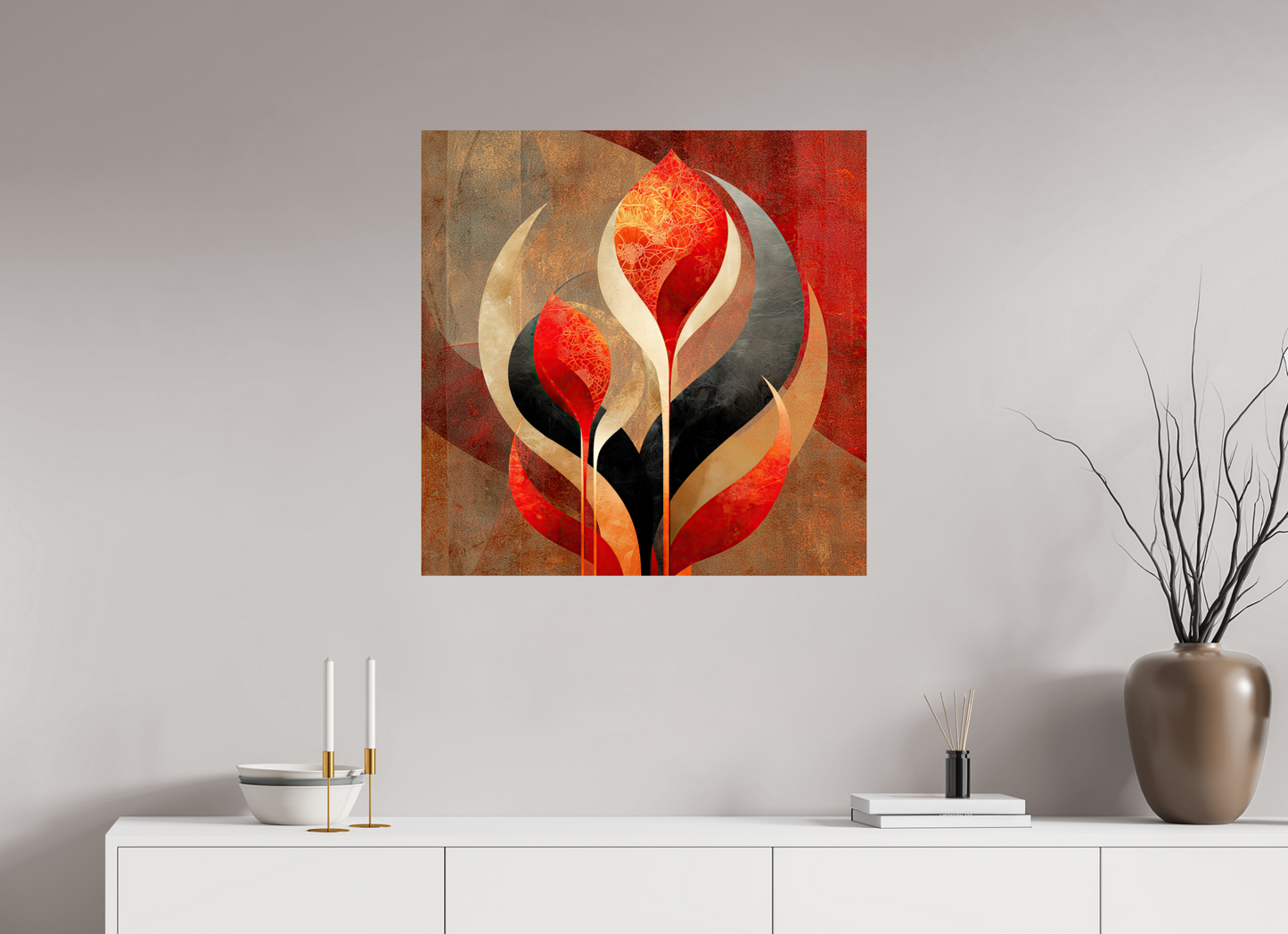 30 x 30″, Fine Art Print On Aluminum Dibond Abstract Flowers 1