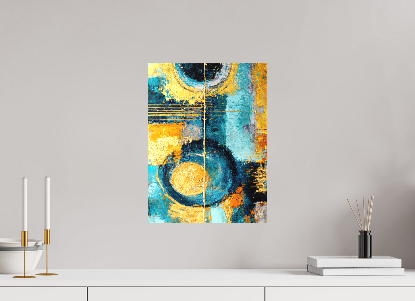 12 x 16.3″, Textile on Canvas Abstract Gold Paint