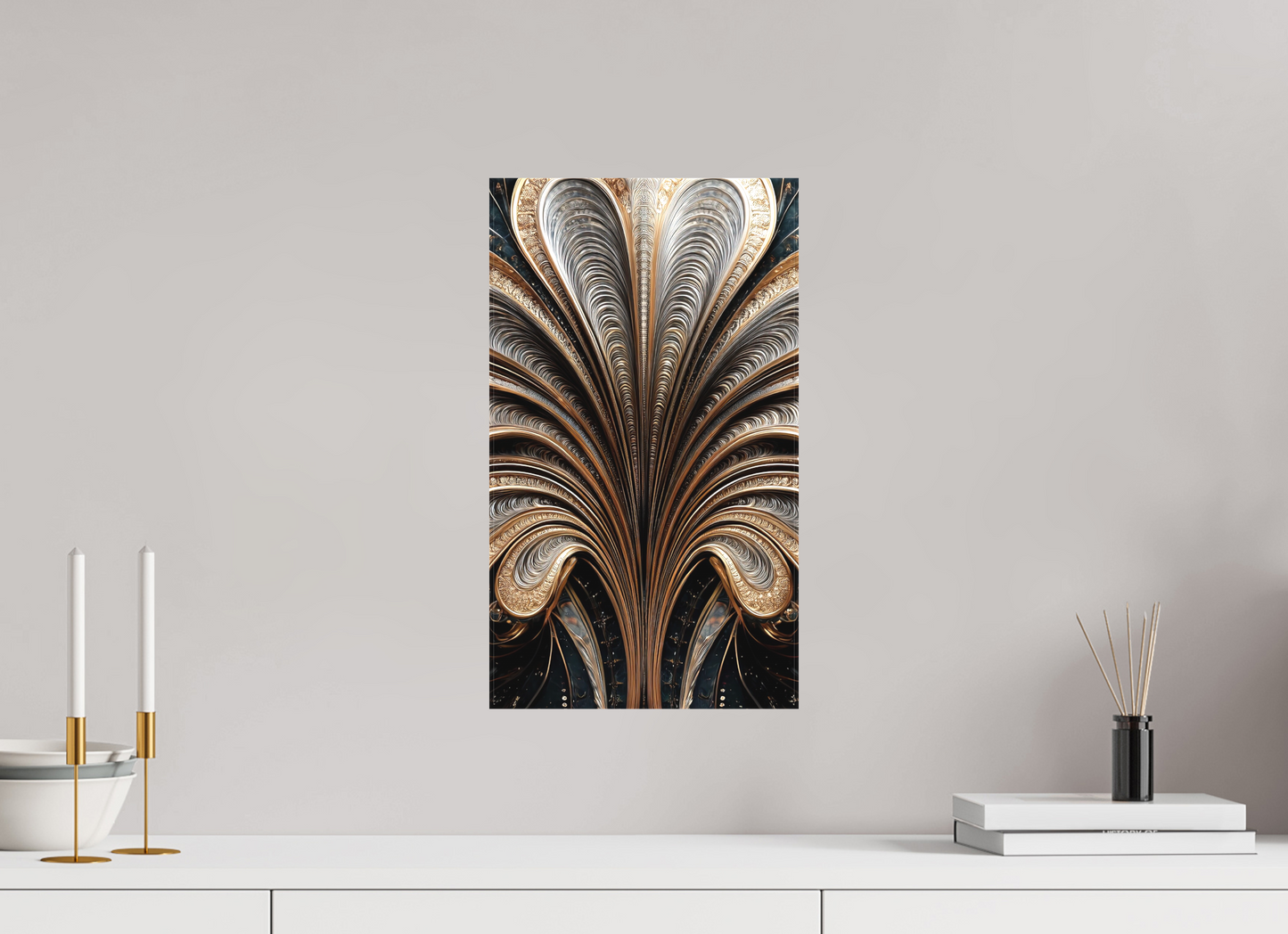 10 x 17.4″, Textile on Canvas Art Deco Abstract Flower 3